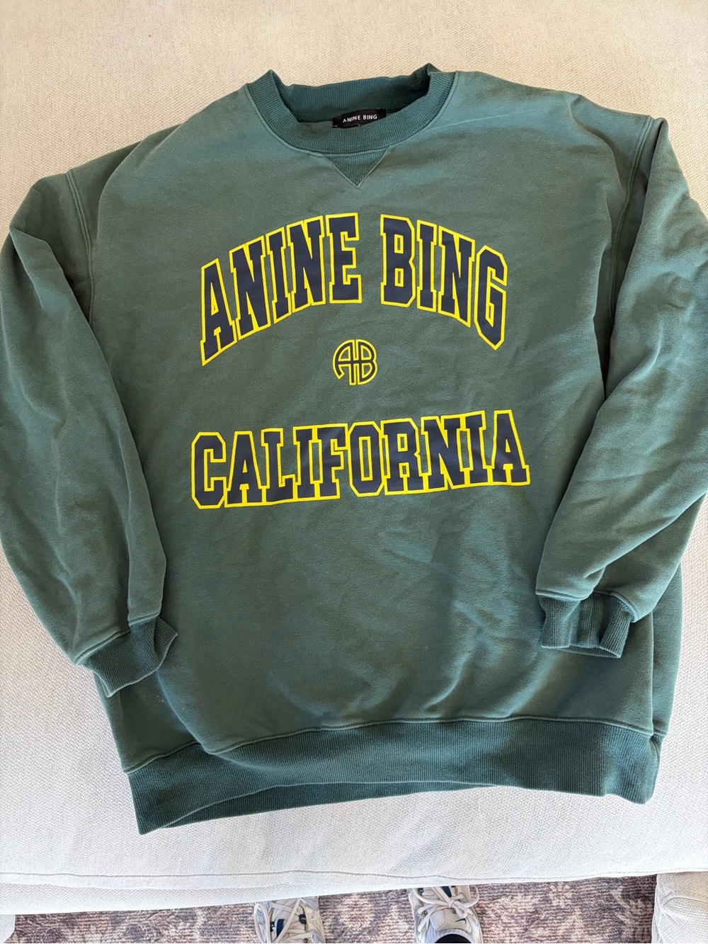 Anine Bing Green Crewneck Sweatshirt with Yellow Varsity Logo